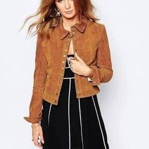 Millie Mackintosh Tan Brown Suede Jacket with Gold Buttons